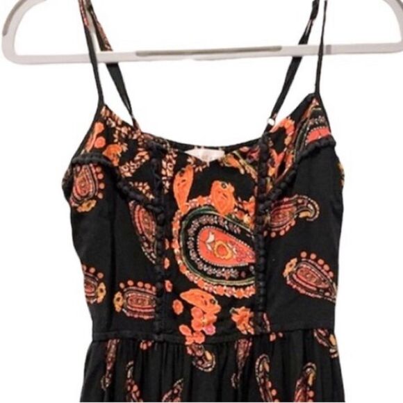 Band of Gypsies Abstract Halter Mini Dress Black Orange with Pockets Medium - Picture 2 of 7